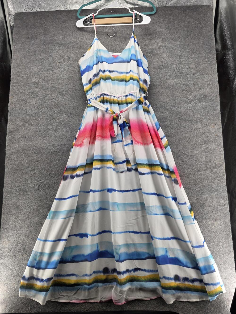 Catherine Malandrino Dress Womens Large Multicolor Stripe Chiffon Maxi Sundress